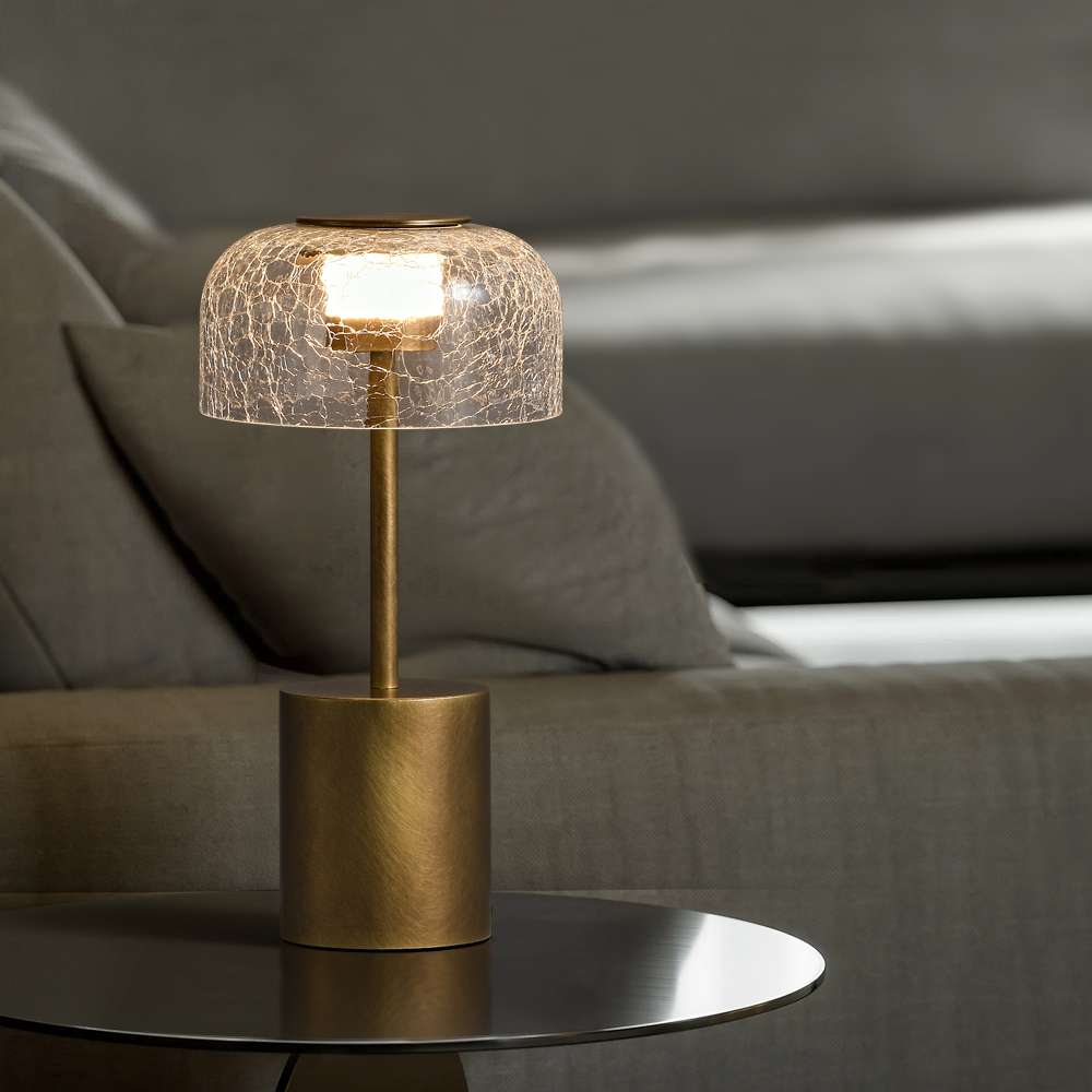 Crack Glass Lampshade Gold Reading Table Lamp With Solid Base - view 3