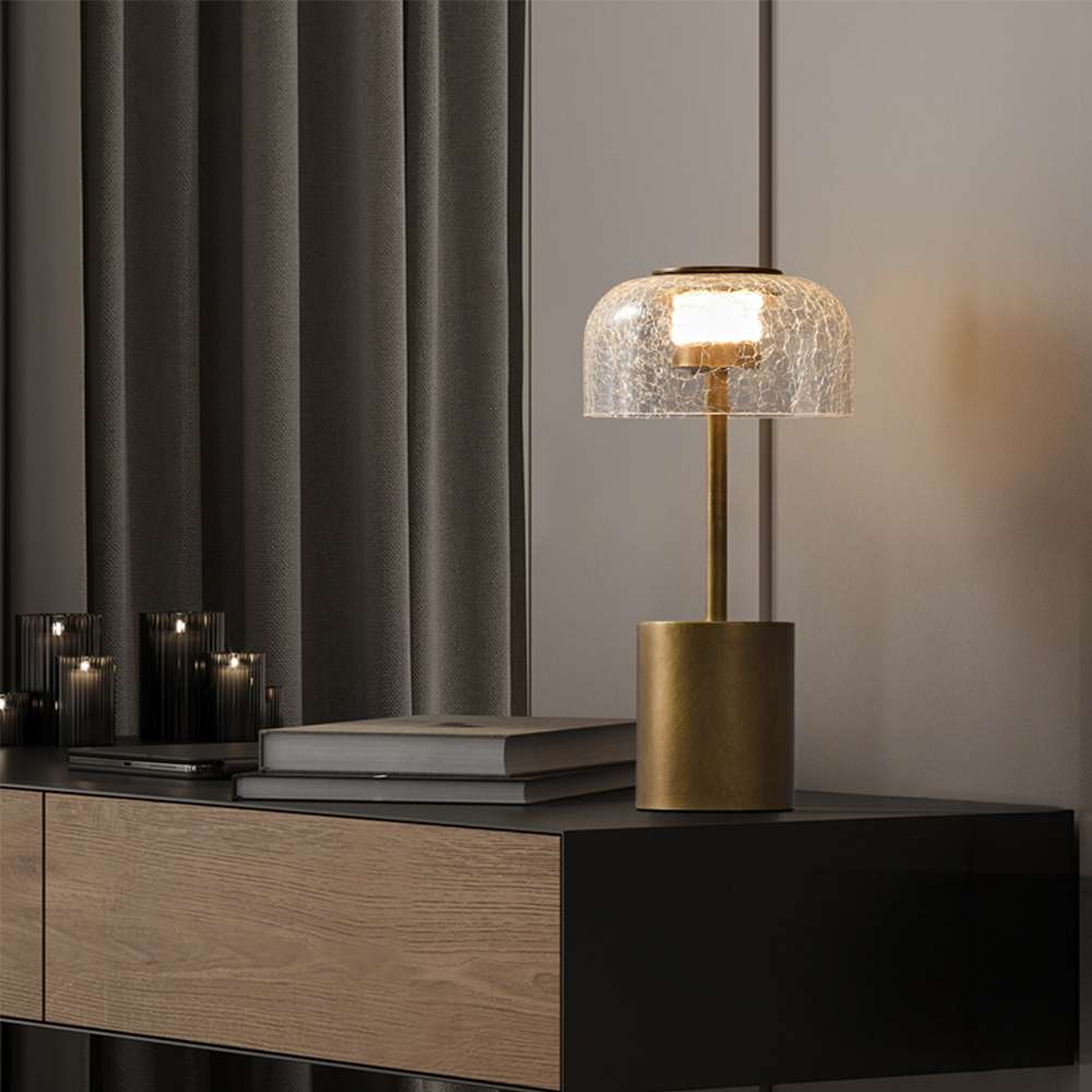 Crack Glass Lampshade Gold Reading Table Lamp With Solid Base - view 4