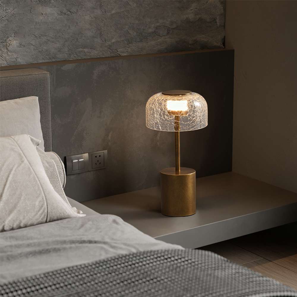 Crack Glass Lampshade Gold Reading Table Lamp With Solid Base - view 5