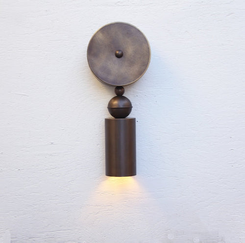 Aged Brass Cylinder Wall Sconce - Light in the Space - view 1