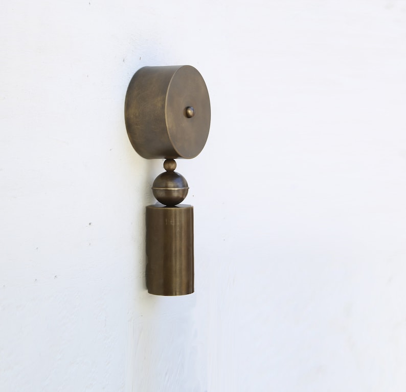 Aged Brass Cylinder Wall Sconce - Light in the Space - view 2