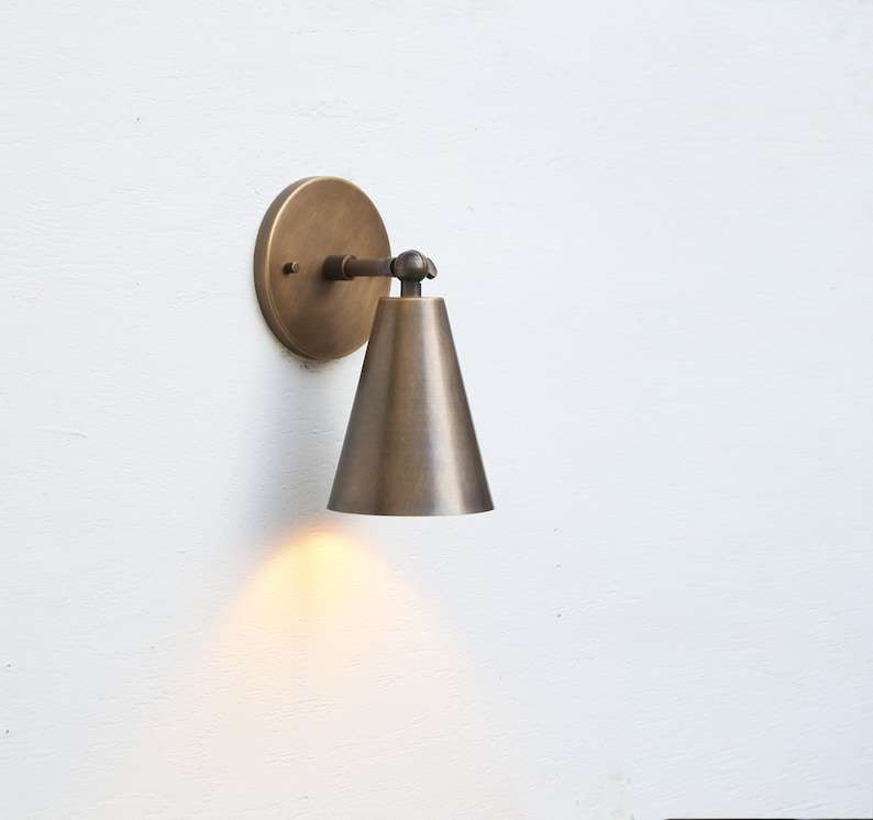 Aged Brass Wall Sconce - Mid Century Modern Light Fixture - view 6