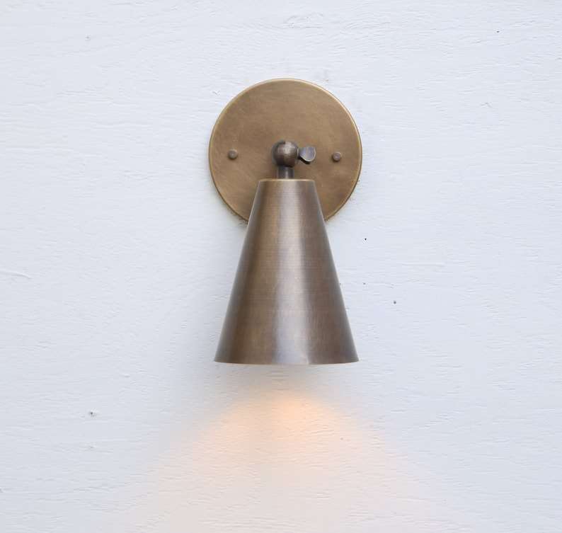Aged Brass Wall Sconce - Mid Century Modern Light Fixture - view 7