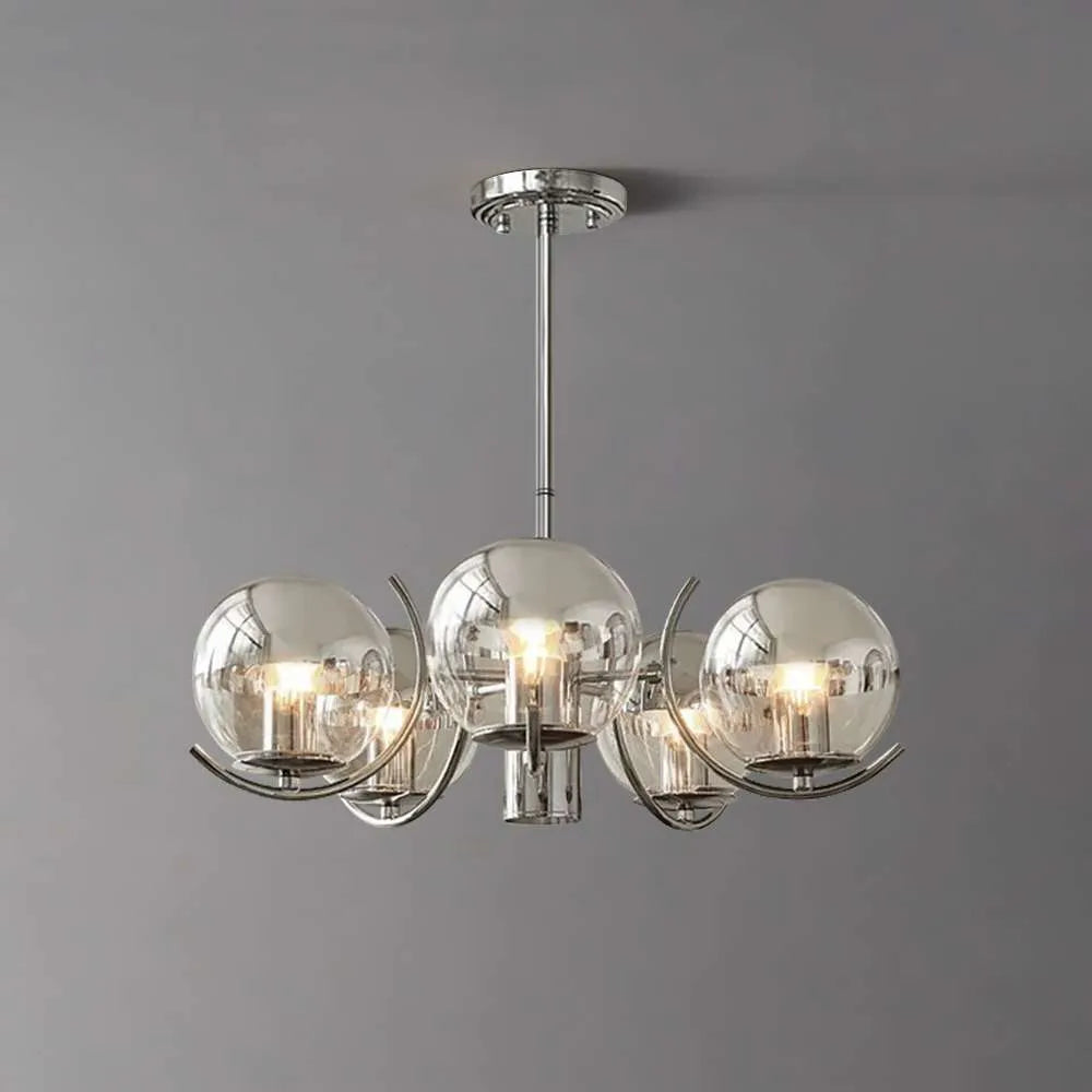 Contemporary Nickel Glass Globe Bubble Chandelier - view 1