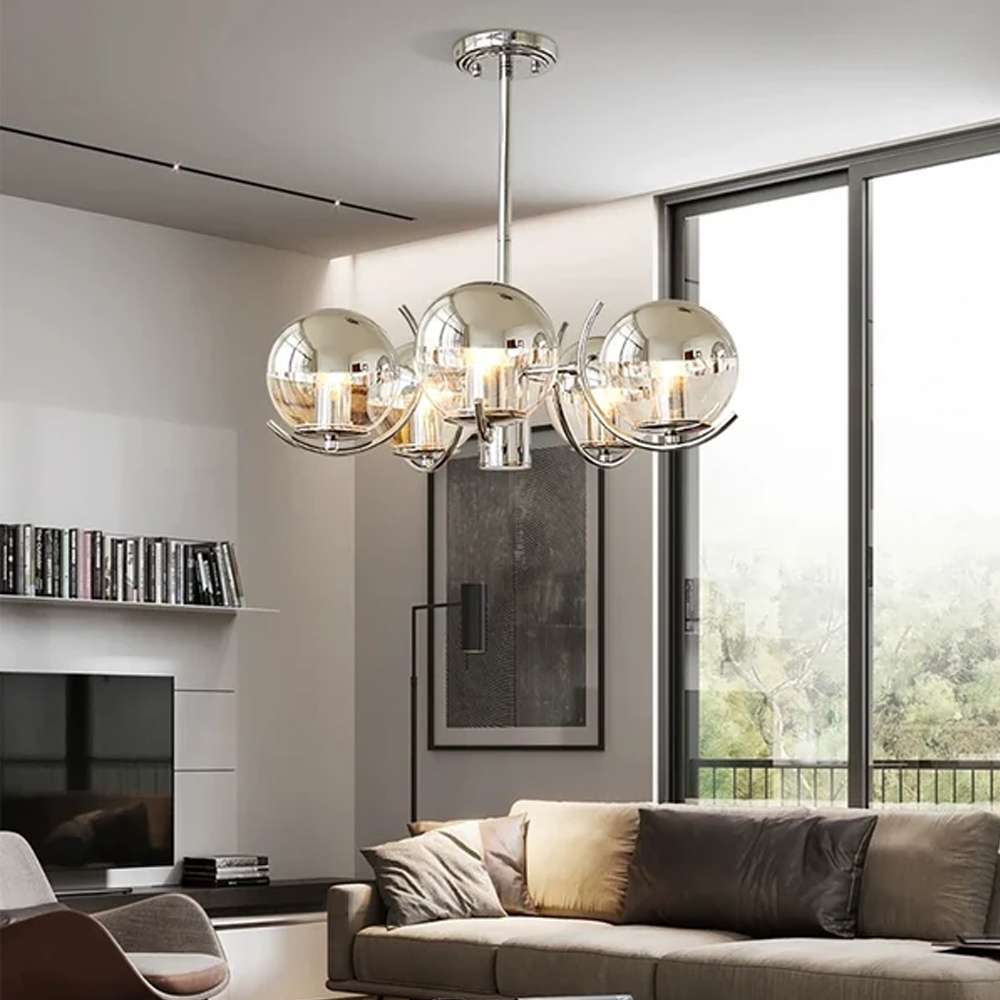 Contemporary Nickel Glass Globe Bubble Chandelier - view 7