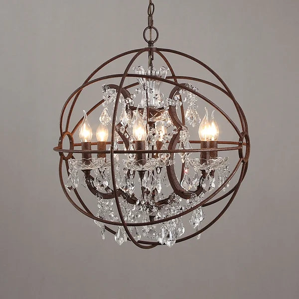 Rustic Clear Crystal Metal Orb Vintage Chandelier - view 1