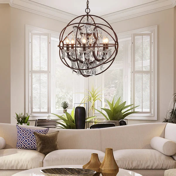 Rustic Clear Crystal Metal Orb Vintage Chandelier - view 2