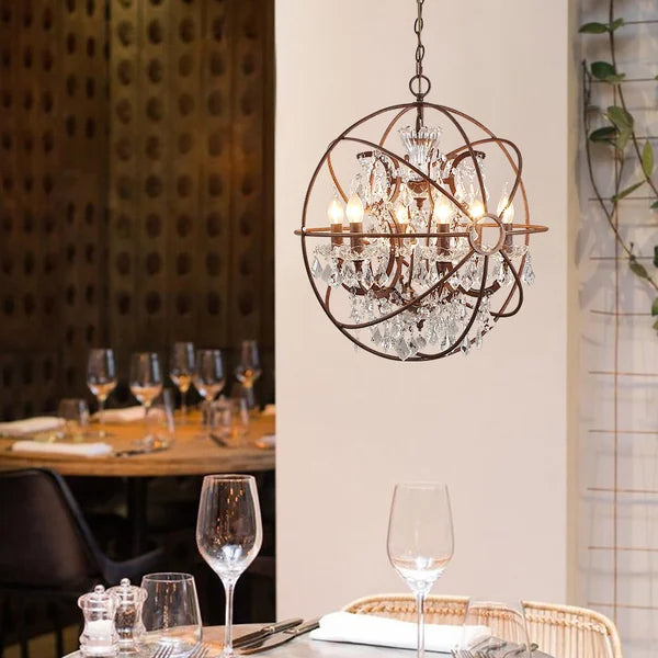 Rustic Clear Crystal Metal Orb Vintage Chandelier - view 3