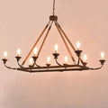 Rustic Candle Hemp Rope Rectangular Linear Chandelier - view 1