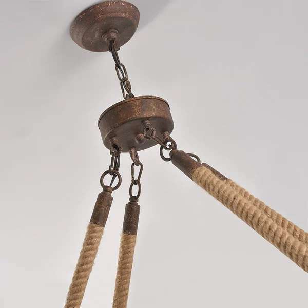 Rustic Candle Hemp Rope Rectangular Linear Chandelier - view 4