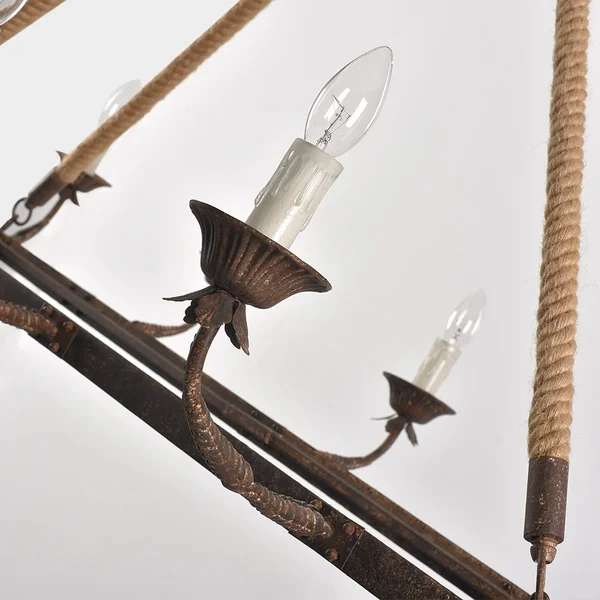 Rustic Candle Hemp Rope Rectangular Linear Chandelier - view 5