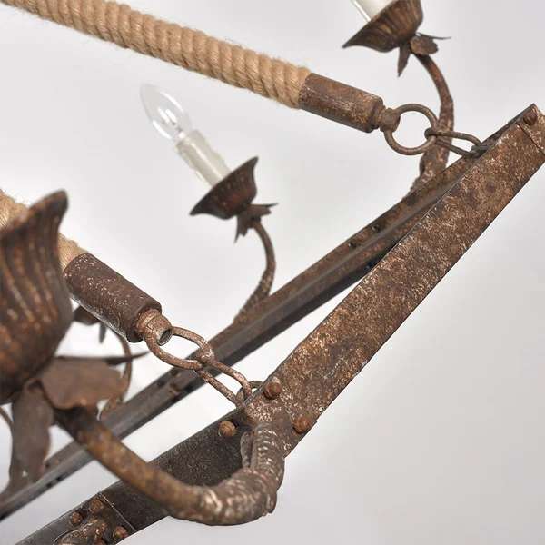 Rustic Candle Hemp Rope Rectangular Linear Chandelier - view 6