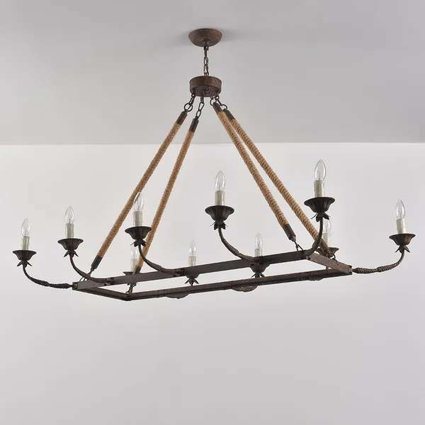 Rustic Candle Hemp Rope Rectangular Linear Chandelier - view 8