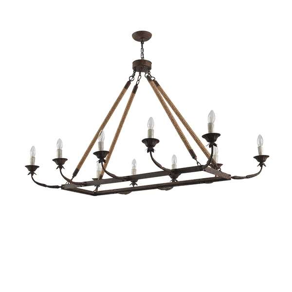 Rustic Candle Hemp Rope Rectangular Linear Chandelier - view 9