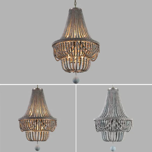 Katia Boho Wood Beaded Chandelier - view 10