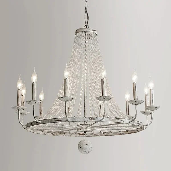 Elegant French Candle-Shaped Crystal Bead Chandelier - view 1