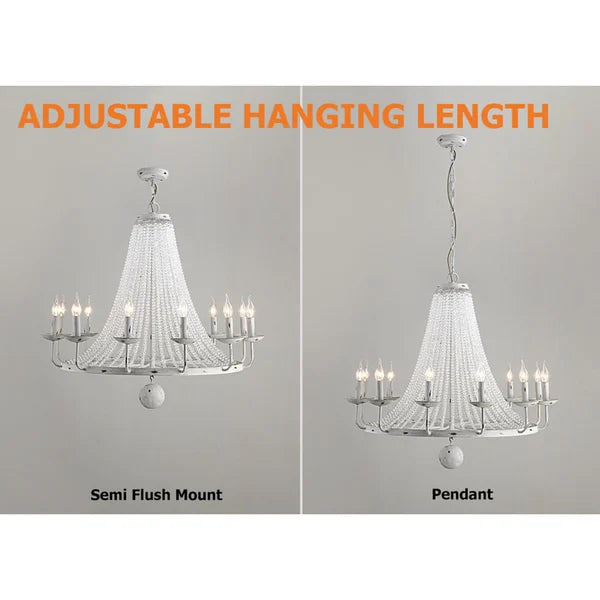 Elegant French Candle-Shaped Crystal Bead Chandelier - view 10