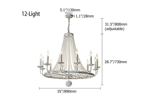 Elegant French Candle-Shaped Crystal Bead Chandelier - view 11