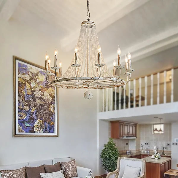 Elegant French Candle-Shaped Crystal Bead Chandelier - view 2