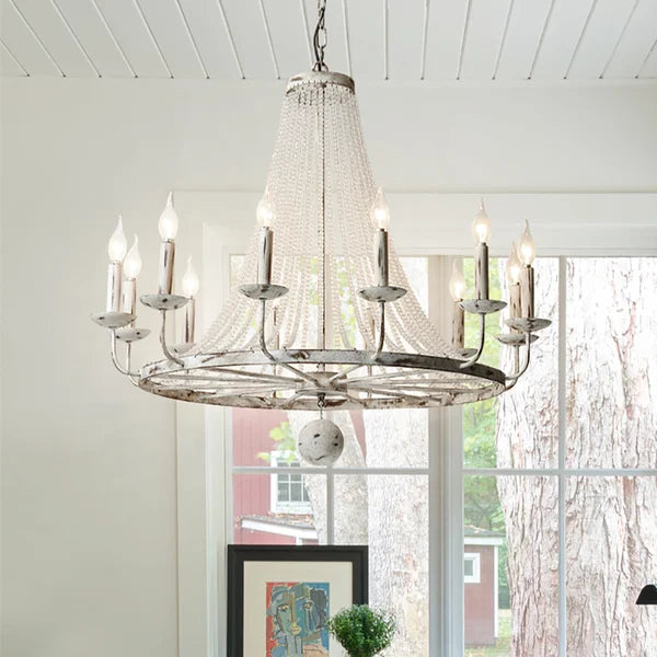 Elegant French Candle-Shaped Crystal Bead Chandelier - view 3