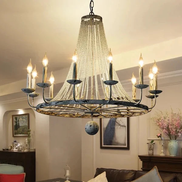 Elegant French Candle-Shaped Crystal Bead Chandelier - view 4