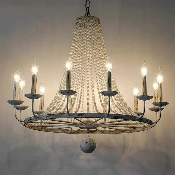 Elegant French Candle-Shaped Crystal Bead Chandelier - view 5