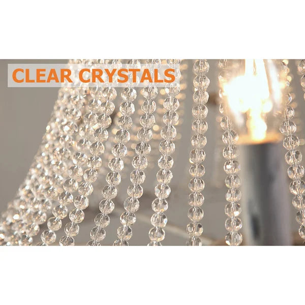 Elegant French Candle-Shaped Crystal Bead Chandelier - view 7