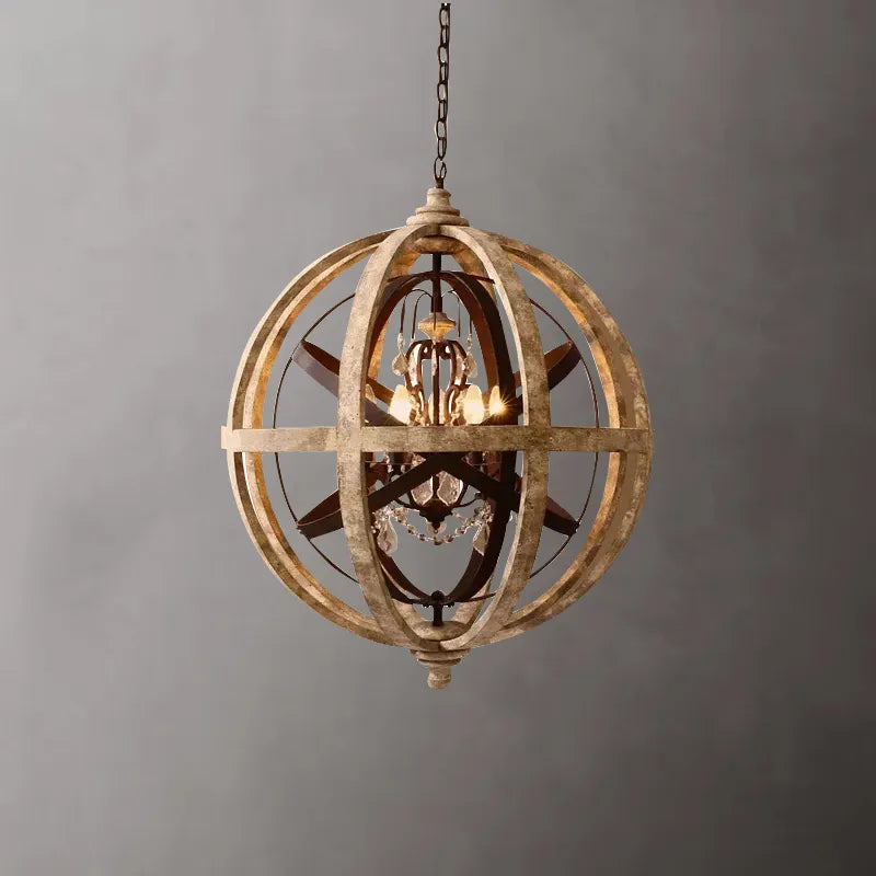 Vintage Retro Globe Weathered Wood Chandelier - view 1