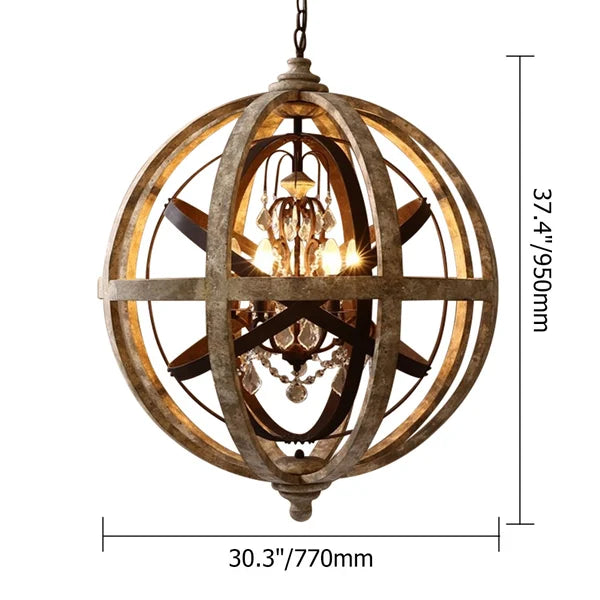Vintage Retro Globe Weathered Wood Chandelier - view 12