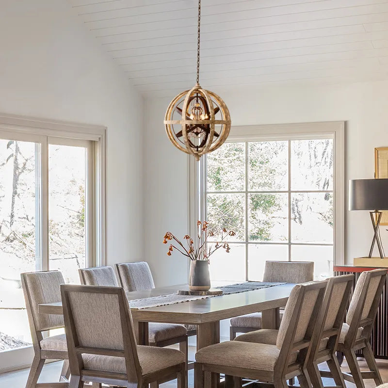 Vintage Retro Globe Weathered Wood Chandelier - view 2