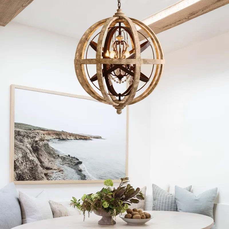 Vintage Retro Globe Weathered Wood Chandelier - view 4