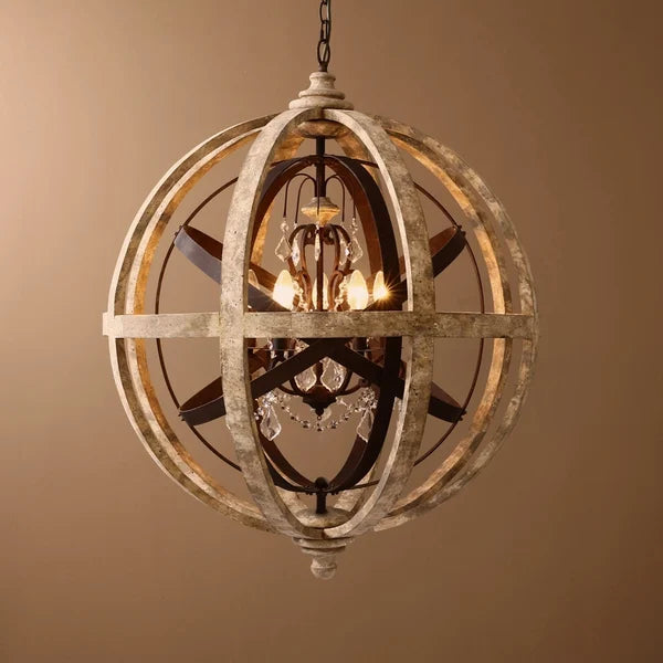 Vintage Retro Globe Weathered Wood Chandelier - view 8