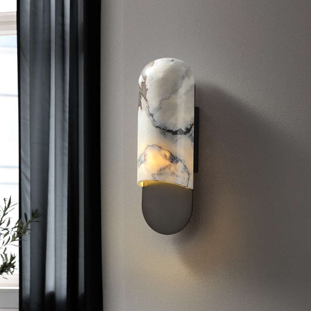 Off-White Sconce: Elegant Wall Light Fixtures with Alabaster Shade - view 3