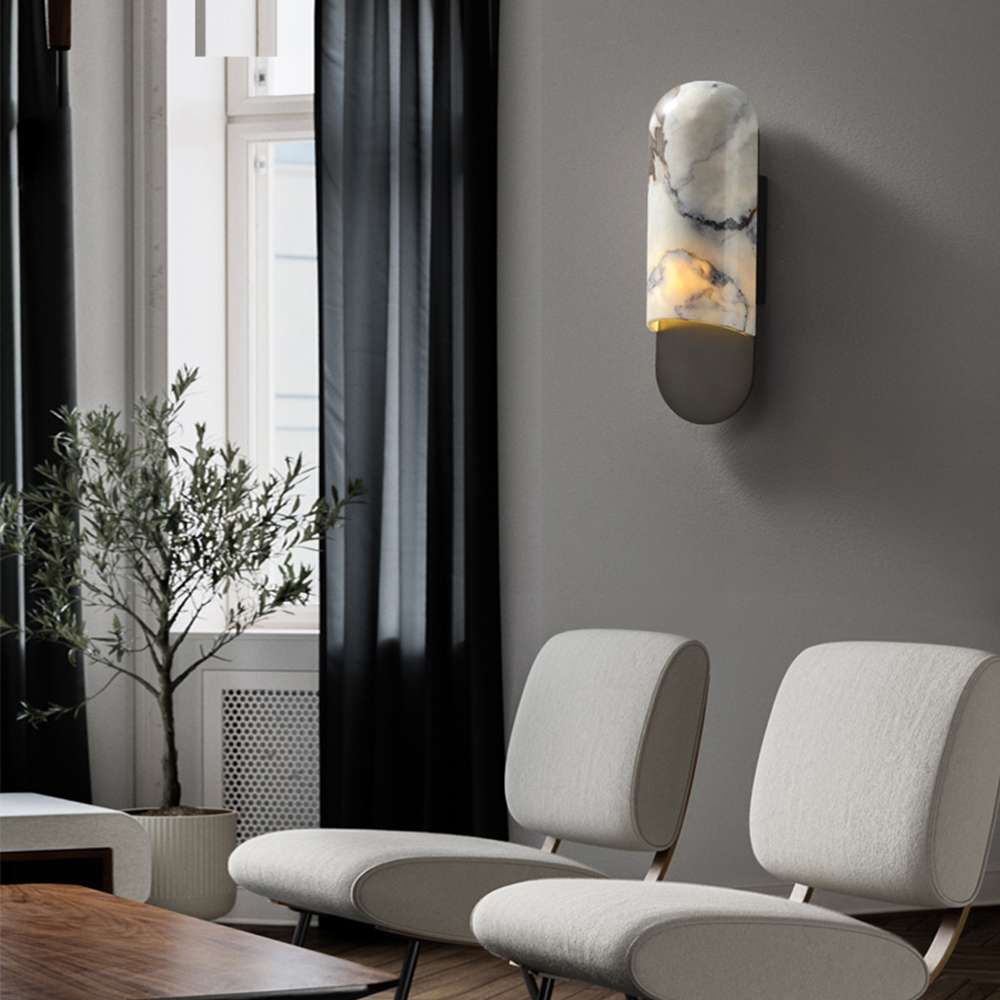 Off-White Sconce: Elegant Wall Light Fixtures with Alabaster Shade - view 5