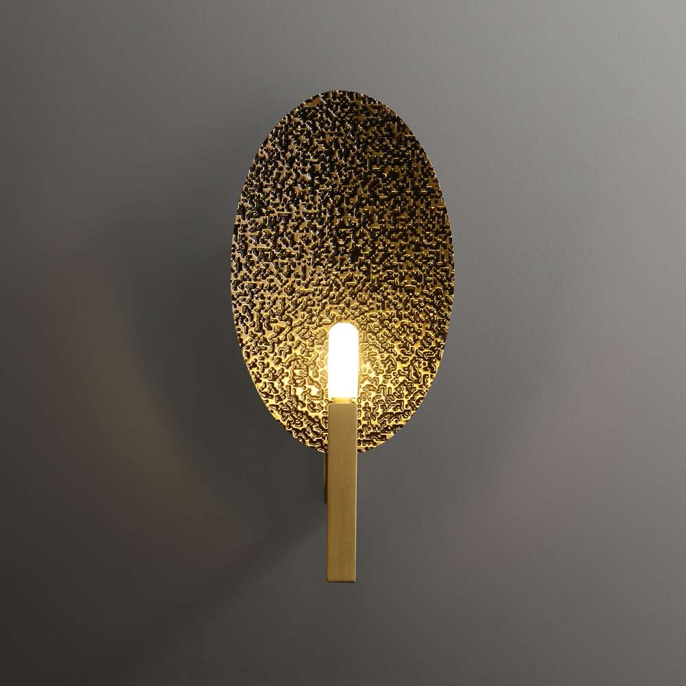 Elegant Hammered Brass Oval Wall Sconce for Bedroom - view 1