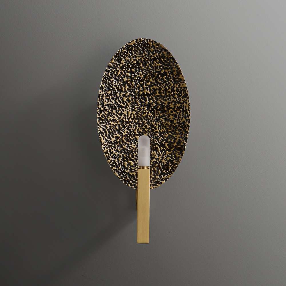 Elegant Hammered Brass Oval Wall Sconce for Bedroom - view 2
