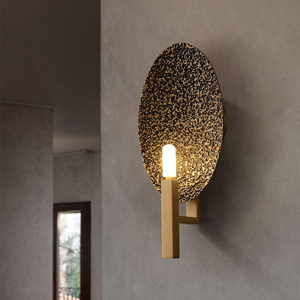 Elegant Hammered Brass Oval Wall Sconce for Bedroom - view 3