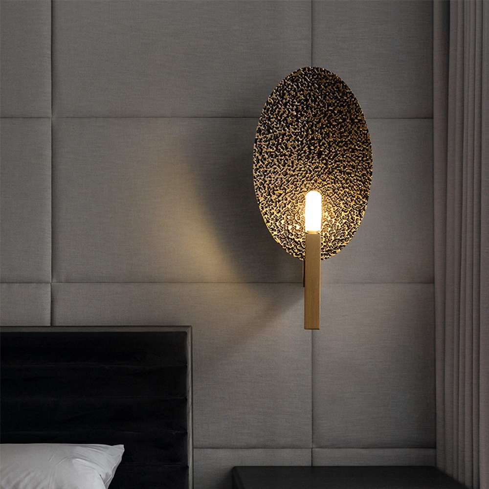 Elegant Hammered Brass Oval Wall Sconce for Bedroom - view 4