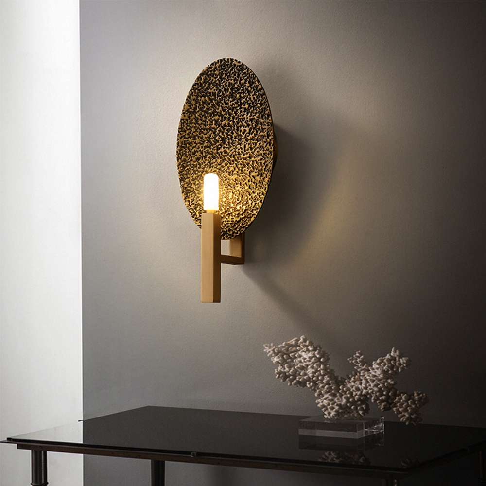 Elegant Hammered Brass Oval Wall Sconce for Bedroom - view 5