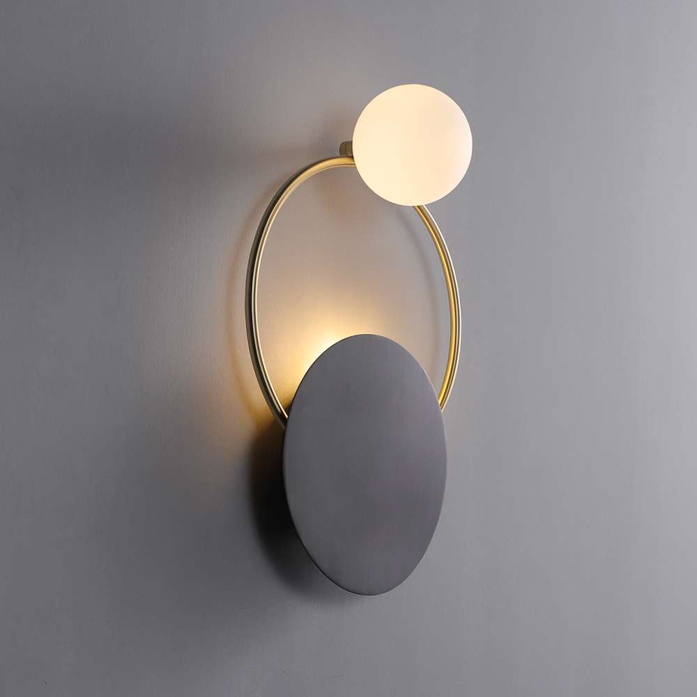 Contemporary Glass Lampshade Wall Lamp with Golden Ring - view 1