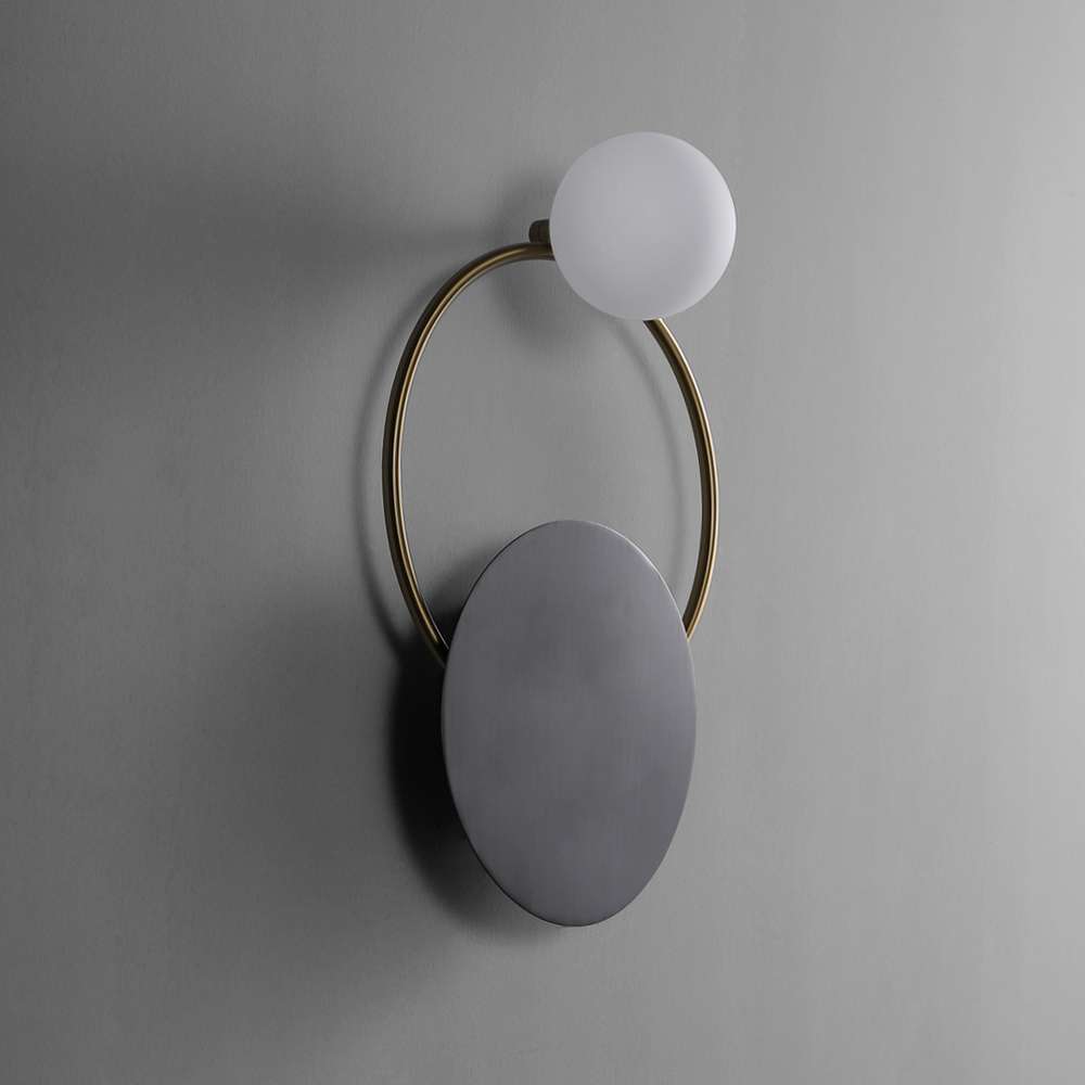 Contemporary Glass Lampshade Wall Lamp with Golden Ring - view 2