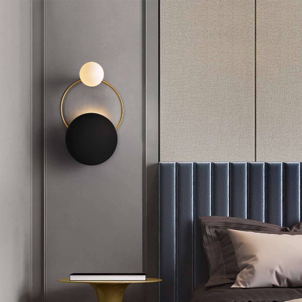 Contemporary Glass Lampshade Wall Lamp with Golden Ring - view 3