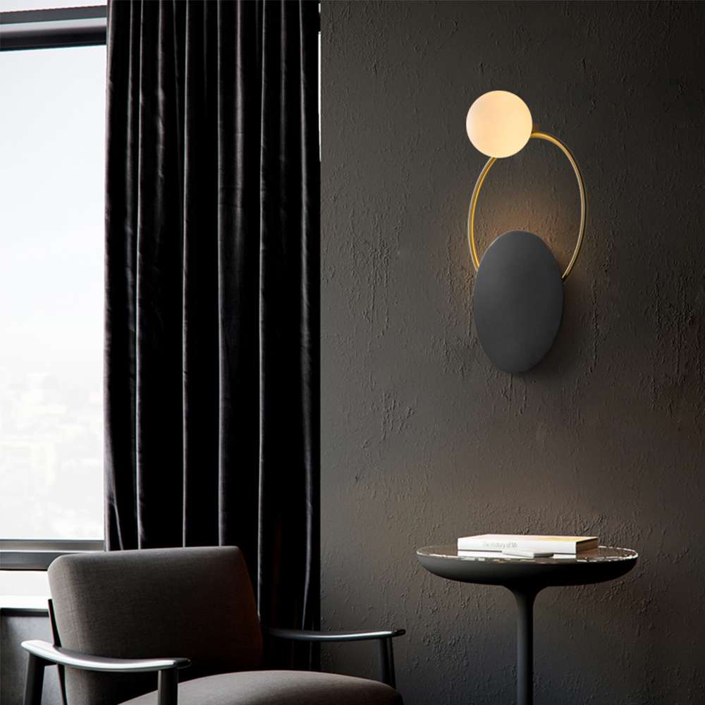 Contemporary Glass Lampshade Wall Lamp with Golden Ring - view 4