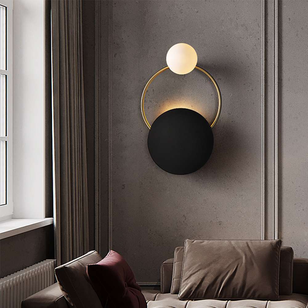 Contemporary Glass Lampshade Wall Lamp with Golden Ring - view 5