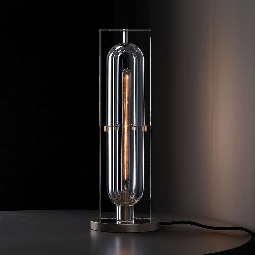 Glacon Crystal Lampshade Rectangular Table Lamps With Round Base - view 2