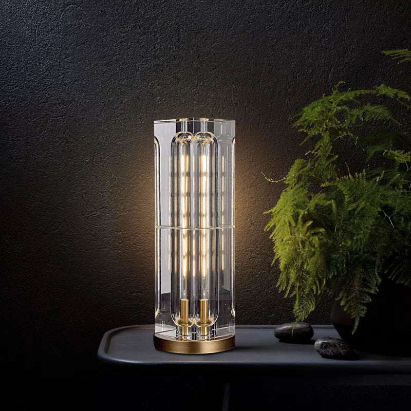 Glacon Crystal Lampshade Rectangular Table Lamps With Round Base - view 3