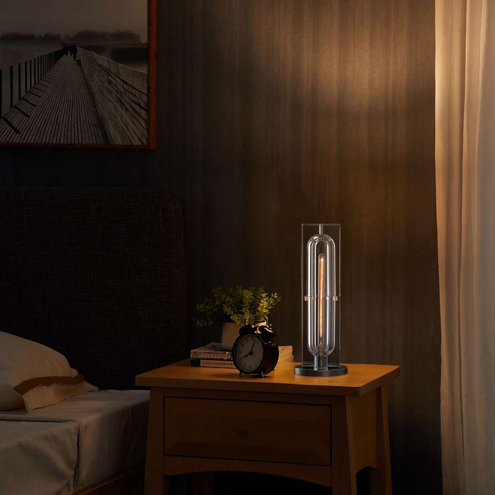 Glacon Crystal Lampshade Rectangular Table Lamps With Round Base - view 4