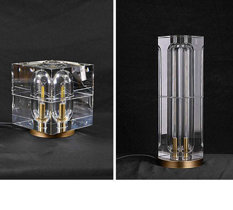 Glacon Crystal Lampshade Rectangular Table Lamps With Round Base - view 9