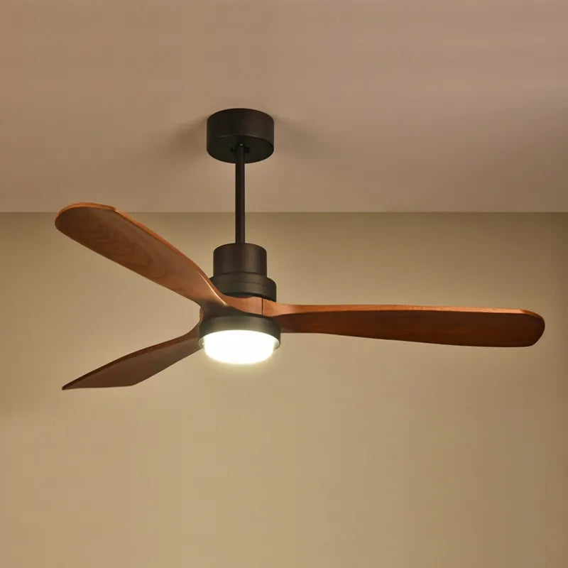 Modern LED Remote Control & Walnut Ceiling Lights Fan Fixture - view 1