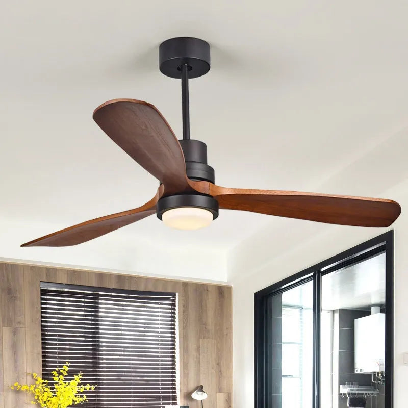 Modern LED Remote Control & Walnut Ceiling Lights Fan Fixture - view 2